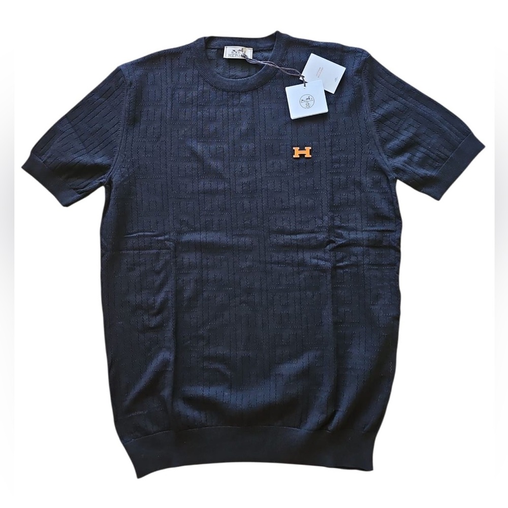 Hermes Black Short Sleeve with Orange Logo Size XL